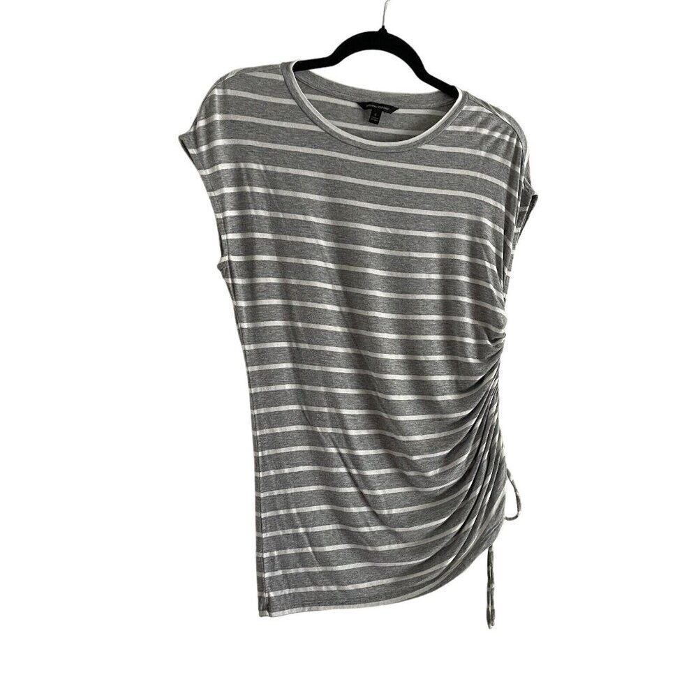 Banana Republic Women SZ S Gray/White Striped Tie Up Side Slim T-Shirt